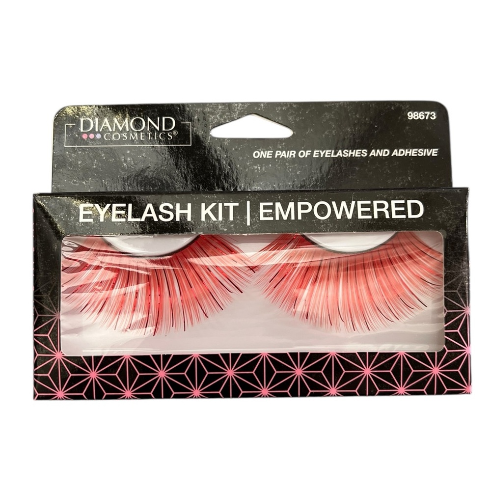 NEW Diamond Cosmetics Red Metallic "Empowered" False Eyelashes Eyelash Kit
